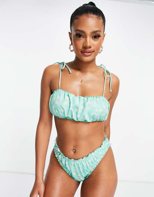 Cotton On keyhole bandeau bikini top in khaki