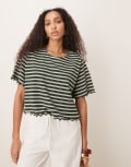 [ASOS DESIGN] ASOS DESIGN lettuce hem cropped tee in textured green and white stripe XS Green Stripe