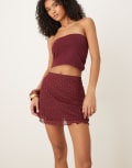 [ASOS DESIGN] ASOS DESIGN lettuce hem floral mesh mini skirt in burgundy-Red XS BURGUNDY