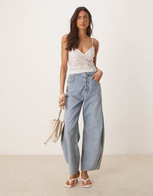 Asos Design Lettuce Hem Lace Cami Top In White