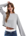 [ASOS DESIGN] ASOS DESIGN lettuce hem long sleeve t-shirt in grey marl-Multi XS Grey marle