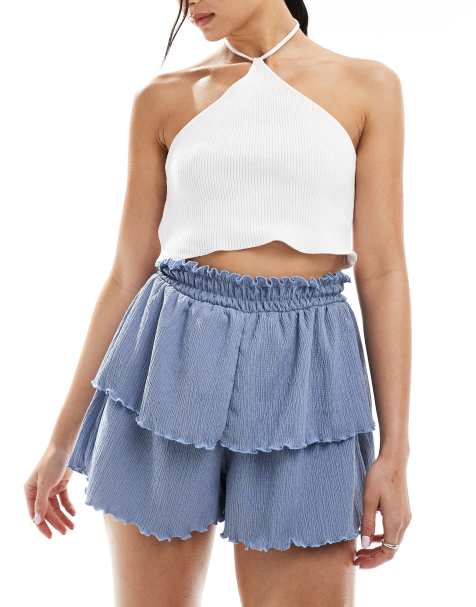 ASOS DESIGN lettuce hem rara shorts in blue - view 1
