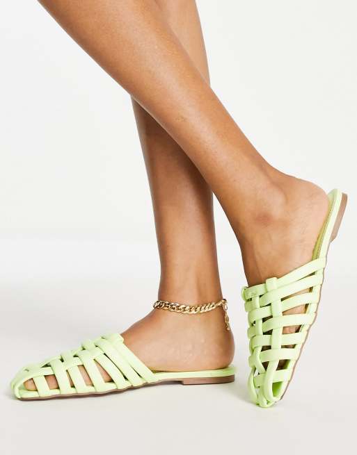 ASOS DESIGN Levels fisherman ballet mules in lime green