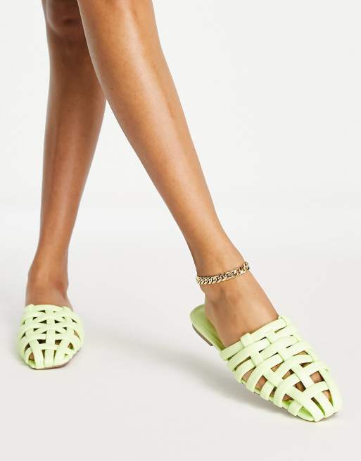 ASOS DESIGN Levels fisherman ballet mules in lime green, 4 of 4