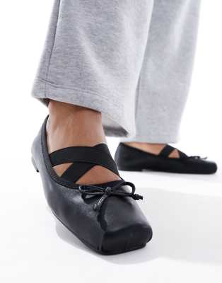 ASOS DESIGN - Leverage - Ballerinas in Schwarz mit eckiger Zehenpartie