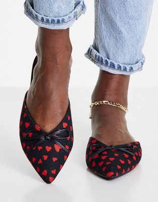 ASOS DESIGN Lewi pointed flat mules in heart print