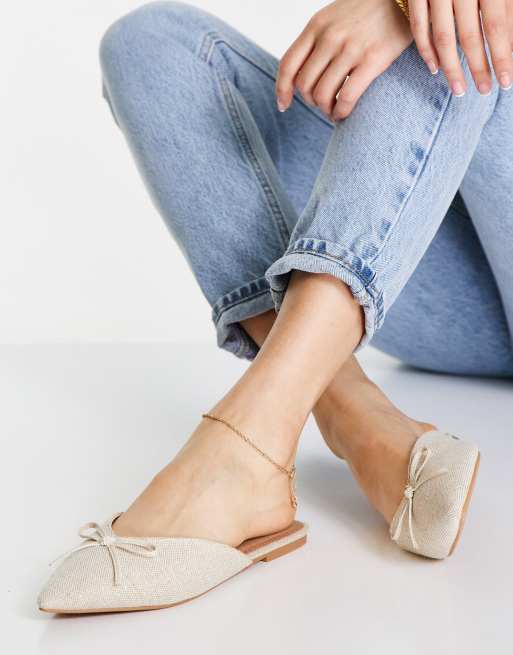 ASOS DESIGN - Lewi - Puntige platte muiltjes in naturel