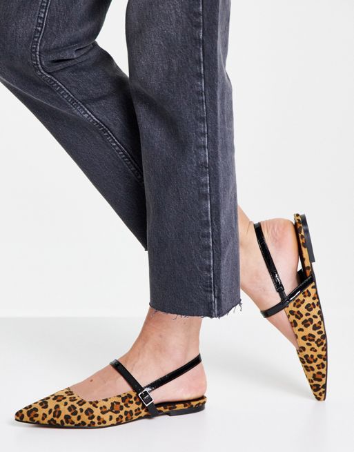 Asos Design Lewin Pointed Mary Jane Ballet Flats In Leopard Asos