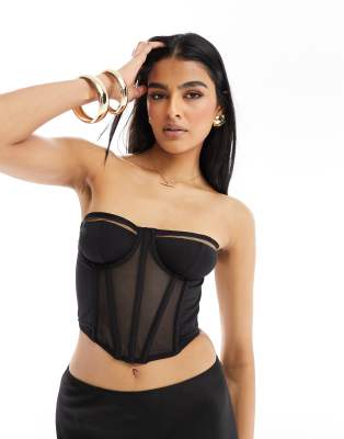 Asos Design Lexi Mesh And Microfiber Underwire Corset In Black