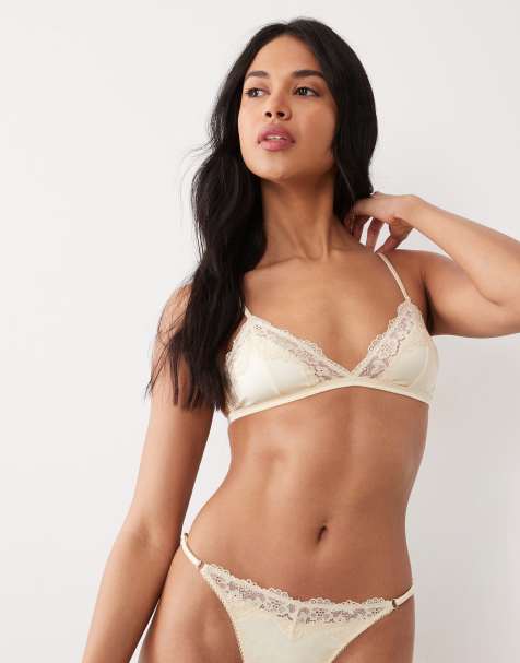 ASOS DESIGN - Lexie - Reggiseno a triangolo in raso color latticello con finiture in pizzo - view 1