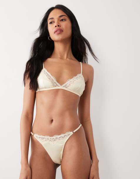 ASOS DESIGN Lexie satin lingerie with lace trim in buttermilk - view 1