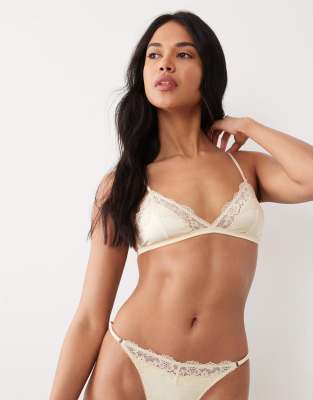 Asos Design Lexie Satin Triangle Bra With Lace Trim In Animal Print