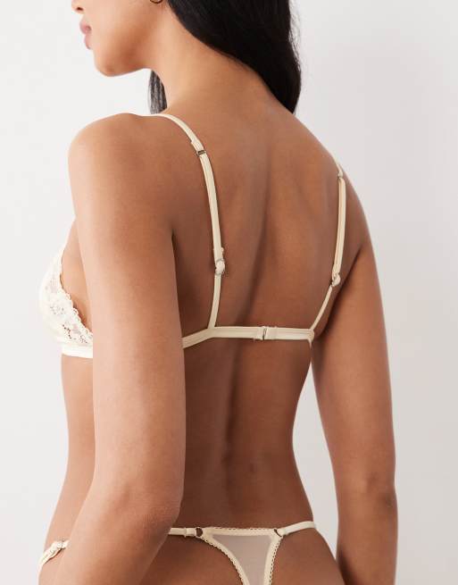ASOS DESIGN - Lexie - Soutien-gorge triangle en satin bordé de dentelle - Babeurre, 2 de 4