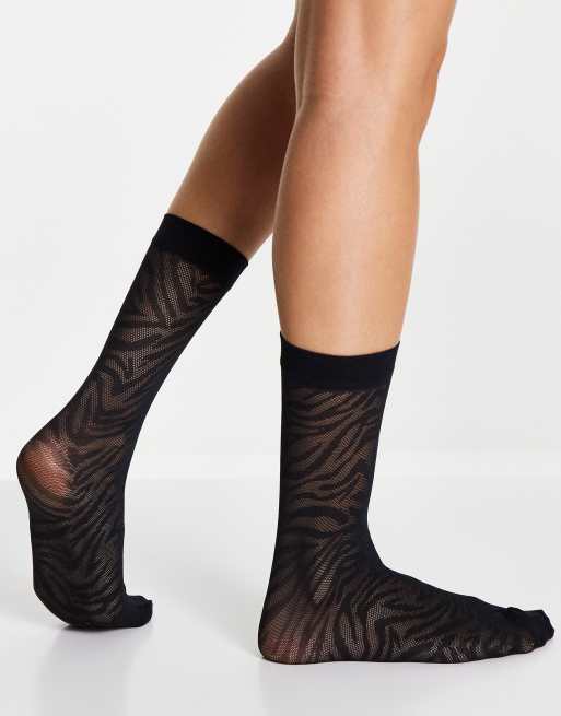 ASOS DESIGN - Læghøje, gennemsigtige strømper med sort zebraprint, 4 af 4