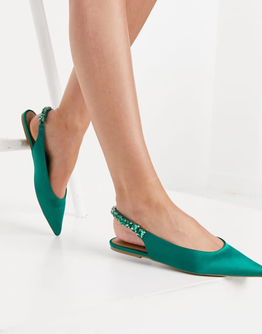 ASOS DESIGN - Lia - Ballerina's met slingback en versiering in groen
