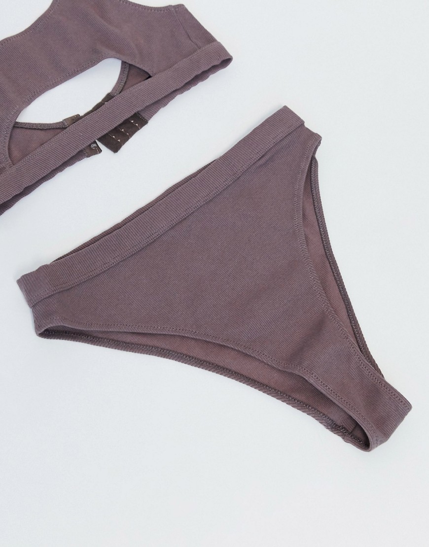 ASOS DESIGN Lian rib high waist hipster bikini bottom-Purple