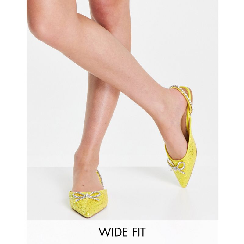 VHbpO Scarpe DESIGN - Liana - Ballerine a pianta larga a punta gialle glitterate con cinturino posteriore e fiocco