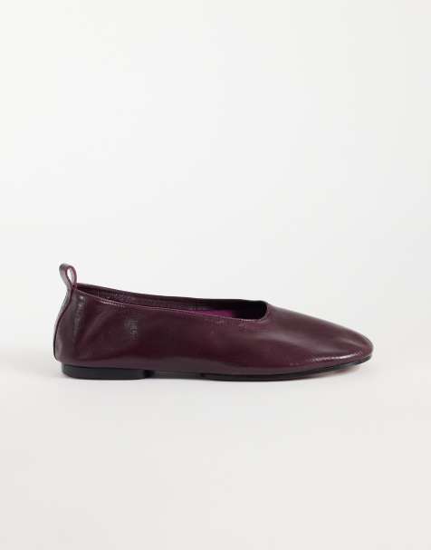 ASOS DESIGN Liana premium bailarinas de piel auténtica en burdeos - view 1