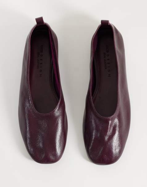 ASOS DESIGN Liana premium ballerinaer i ægte læder i burgundy - view 1
