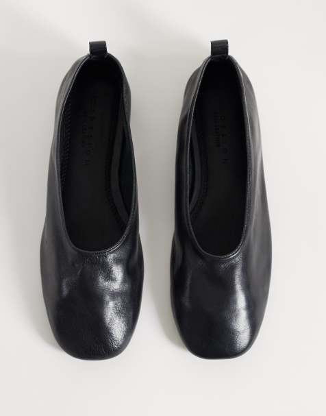ASOS DESIGN Liana premium ballerina's van echt leer in zwart - view 1