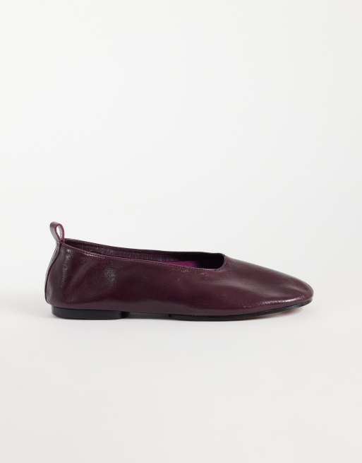 ASOS DESIGN Liana premium  real leather ballets in burgundy, 2 of 4