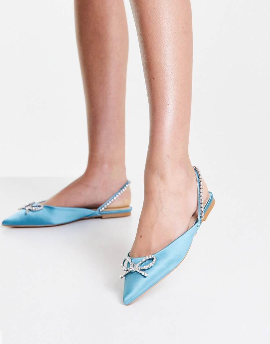 Asos Design Liana Slingback Pointed Flats With Bow In Blue-blues