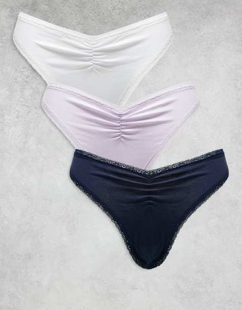 ASOS DESIGN - Libby - Lot de 3 strings échancrés avec fronces à l'avant - Bleu marine/lilas/blanc - view 1