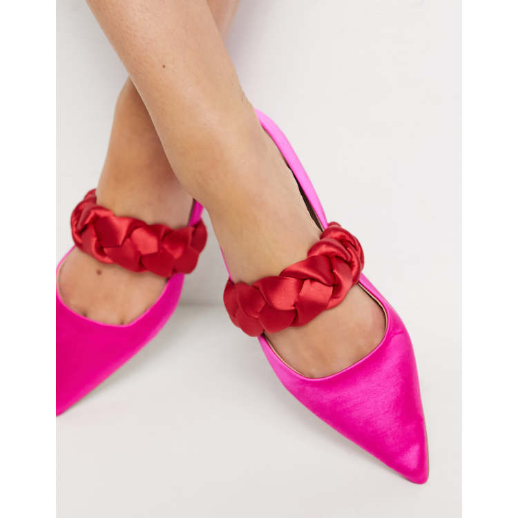 ASOS DESIGN Liberty plaited mary jane pointed ballet flats in pink