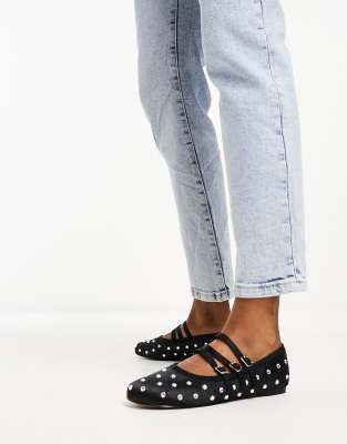 Asos Design Libra Embellished Mary Jane Ballet In Black