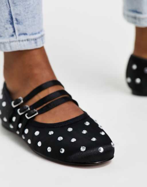 ASOS DESIGN Libra embellished Mary Jane ballet in black