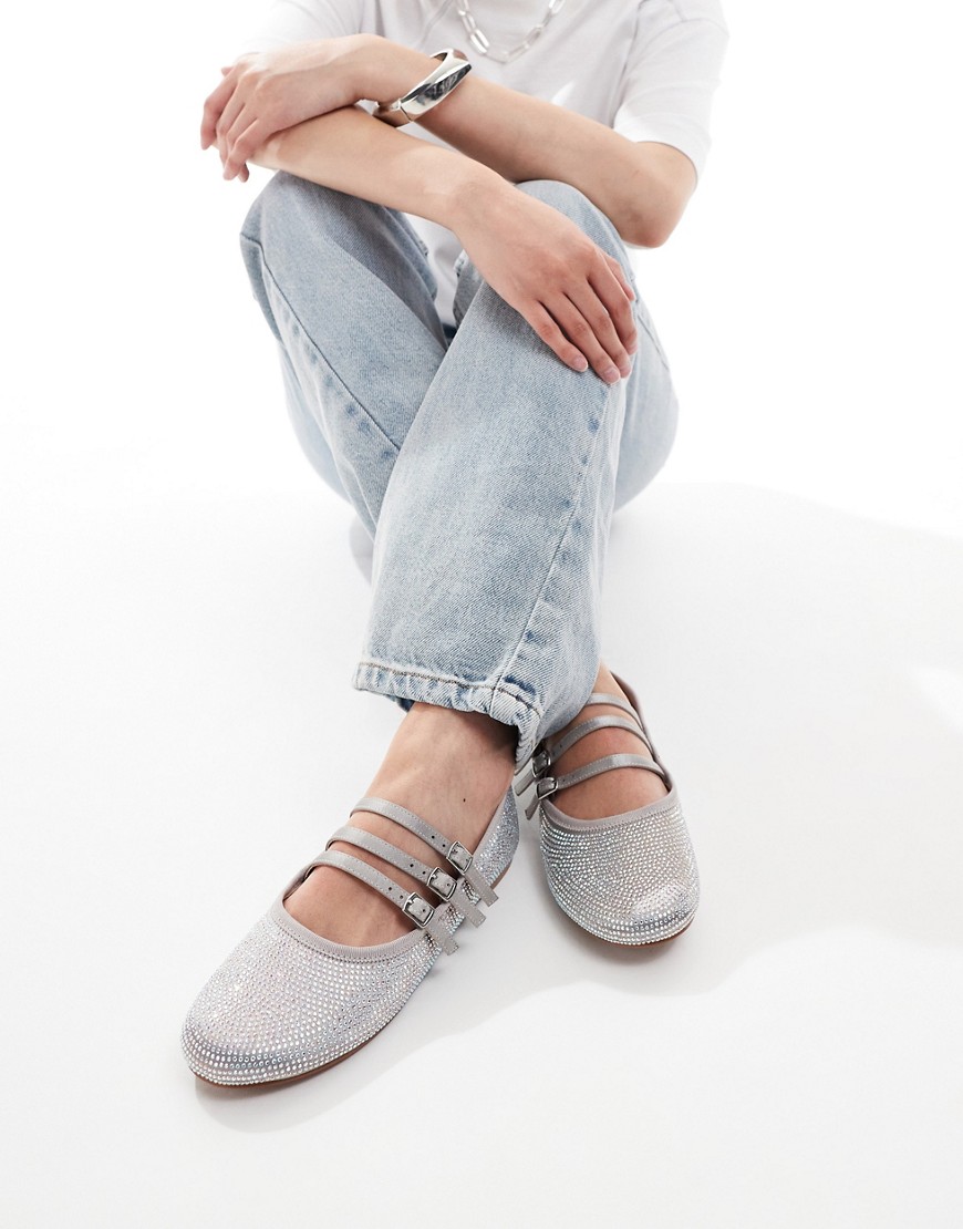 Asos Design Libra Embellished Mary Janes In Gray