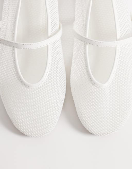 ASOS DESIGN Libra mesh mary jane ballets in white, 2 of 4