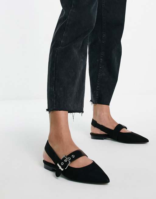 ASOS DESIGN - Libra - Sorte slingback-ballerinaer med spænde