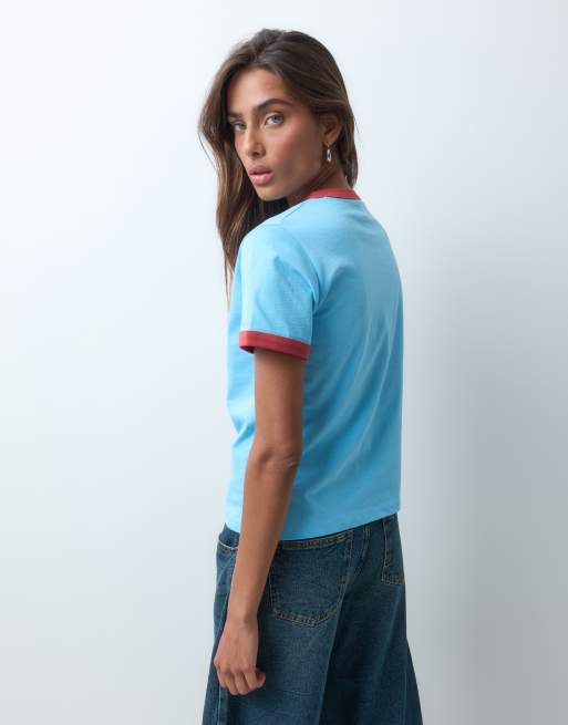 ASOS DESIGN licencjonowany T-shirt ringer Peanuts w kolorze niebieskim, 4 z 5