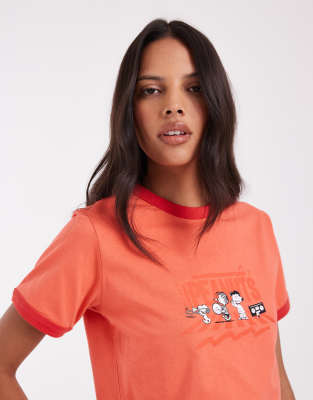 Asos Design License Peanuts Ringer Tee In Red