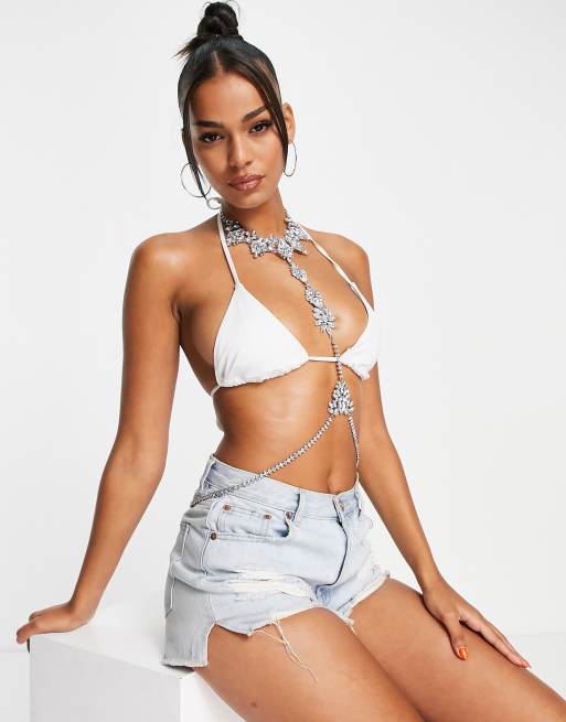 ASOS DESIGN - Lichaamssieraad met kristallen choker in zilverkleur, 2 van 4