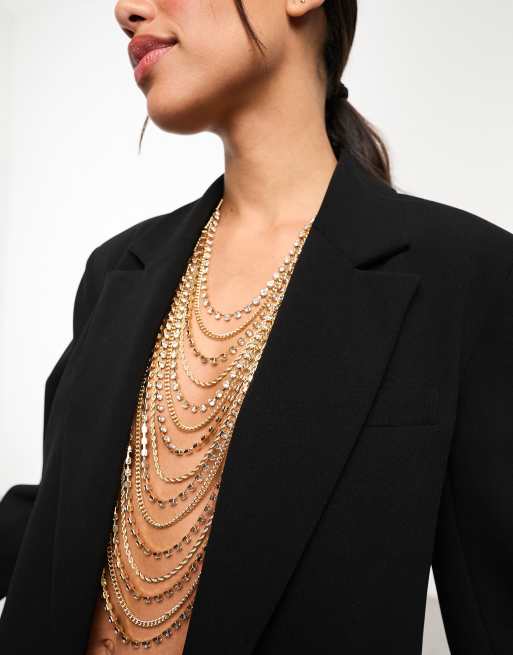 ASOS DESIGN - Lichaamssierraad met gedrapeerd kristallen cupchain-ontwerp in goudkleur