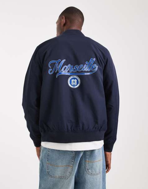 ASOS DESIGN - Lichtgewicht bomberjack met print in marineblauw - view 1