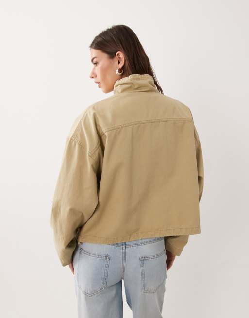 ASOS DESIGN lichtgewicht denim jack met opstaande boord in stone, 4 van 4