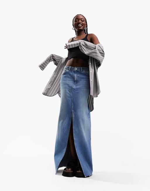 ASOS DESIGN Lichtgewicht denim maxi rok met split aan de