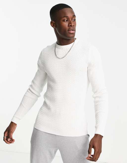 ASOS DESIGN - Lichtgewicht gebreide kabeltrui in wit