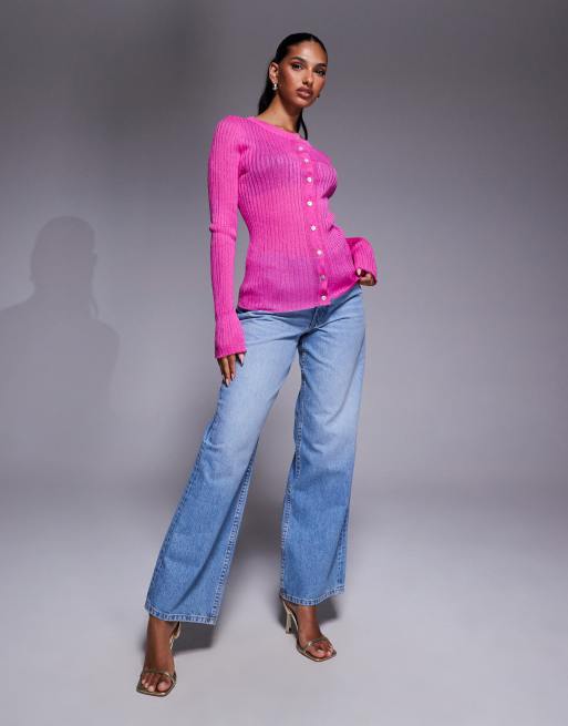 ASOS DESIGN - Lichtgewicht geribbeld doorschijnend gebreid vest in roze, 2 van 4