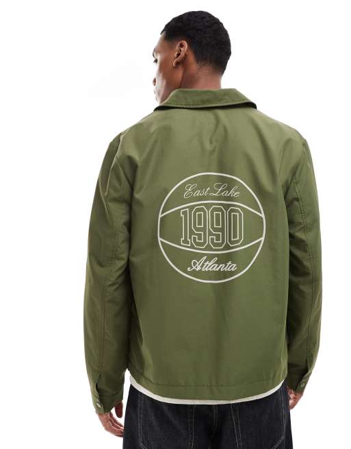 ASOS DESIGN - Lichtgewicht harrington jack met print op de achterkant in groen, 4 van 4