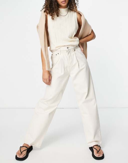 ASOS DESIGN - Lichtgewicht jeans met geplooide taille in wit