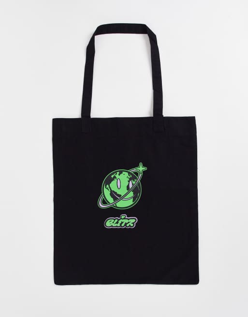 ASOS DESIGN - Lichtgewicht katoenen tote met print van glimlachend gezichtje in zwart