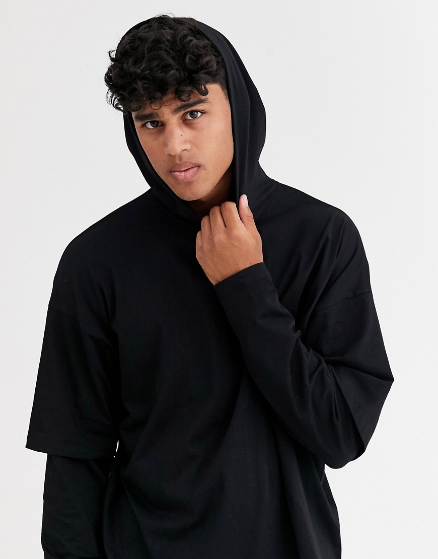 ASOS DESIGN - Lichtgewicht oversized hoodie met mouwen met dubbele laag in zwart