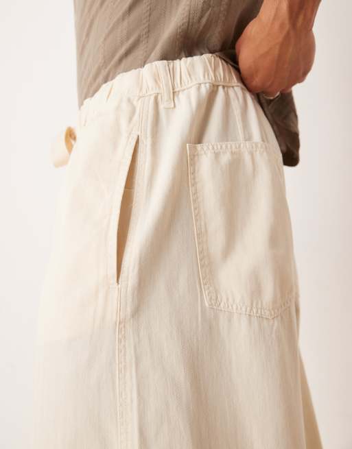 ASOS DESIGN - Lichtgewicht parachutebroek met visgraatmotief in ecru, 3 van 5