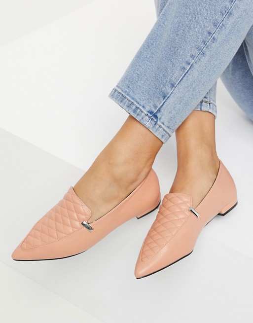 ASOS DESIGN Licorice quilted loafer ballet flats in peach