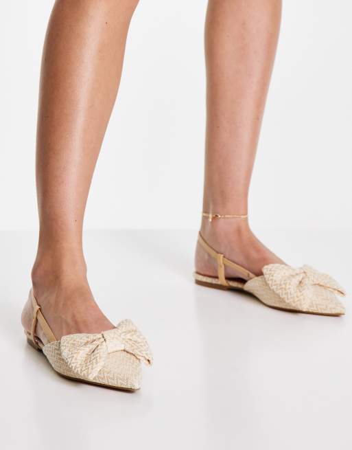 Asos design lips bow shop slingback ballet flats in ivory