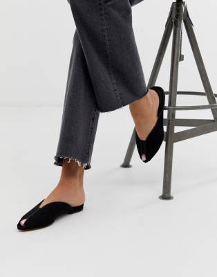 black peep toe ballet flats